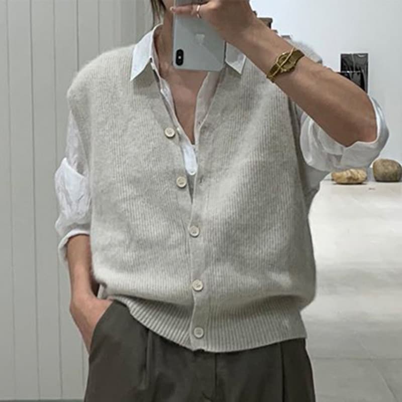 New Loose Solid Sleeveless Cashmere Sweater Autumn And Winter Cardigan Sweater Vest Women Loose Wool Knitted Woman Sweaters