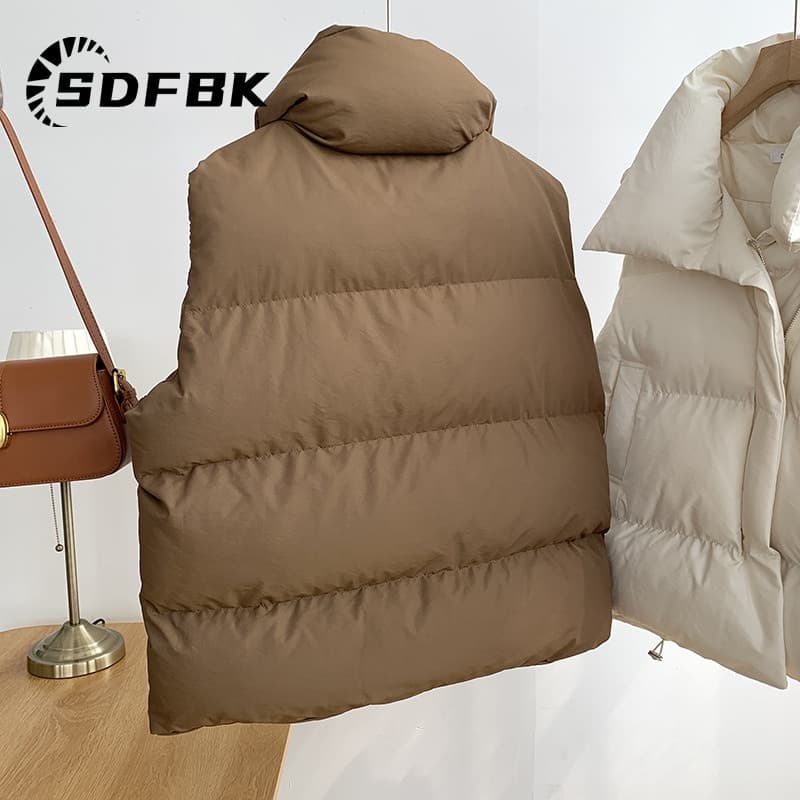 New Women Autumn Winter Down Vest Thick Warm Harajuku Loose Y2K Vest Jacket Casual Outerwear Short Waistcoat Windproof Vest Coats