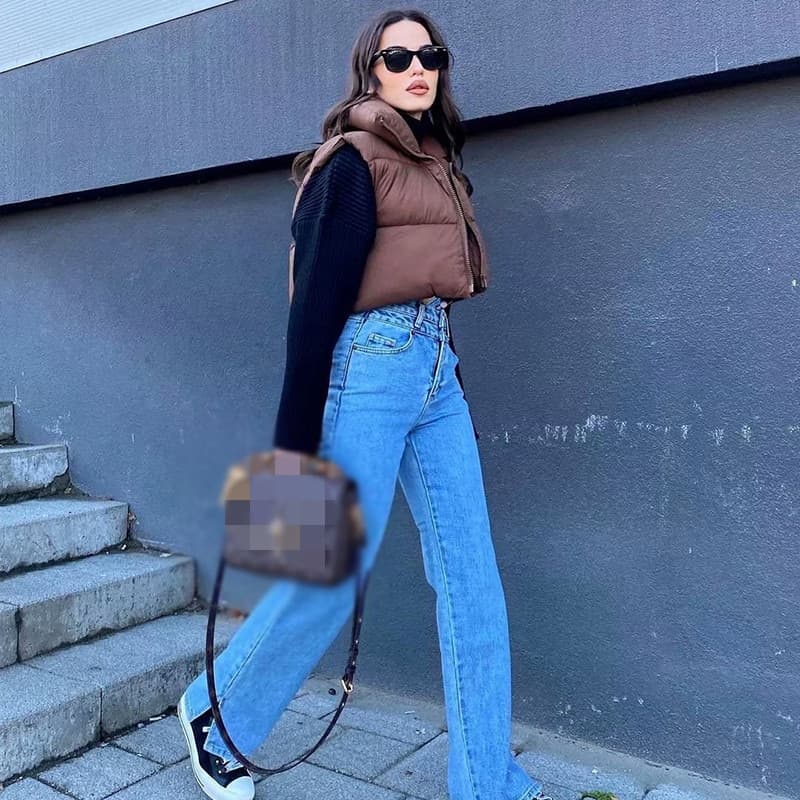New Women Puffy Vest Zip Up Stand Collar Sleeveless oversized Lightweight Padded Cropped Puffer Quilted Vest Winter Warm Coat Jacket