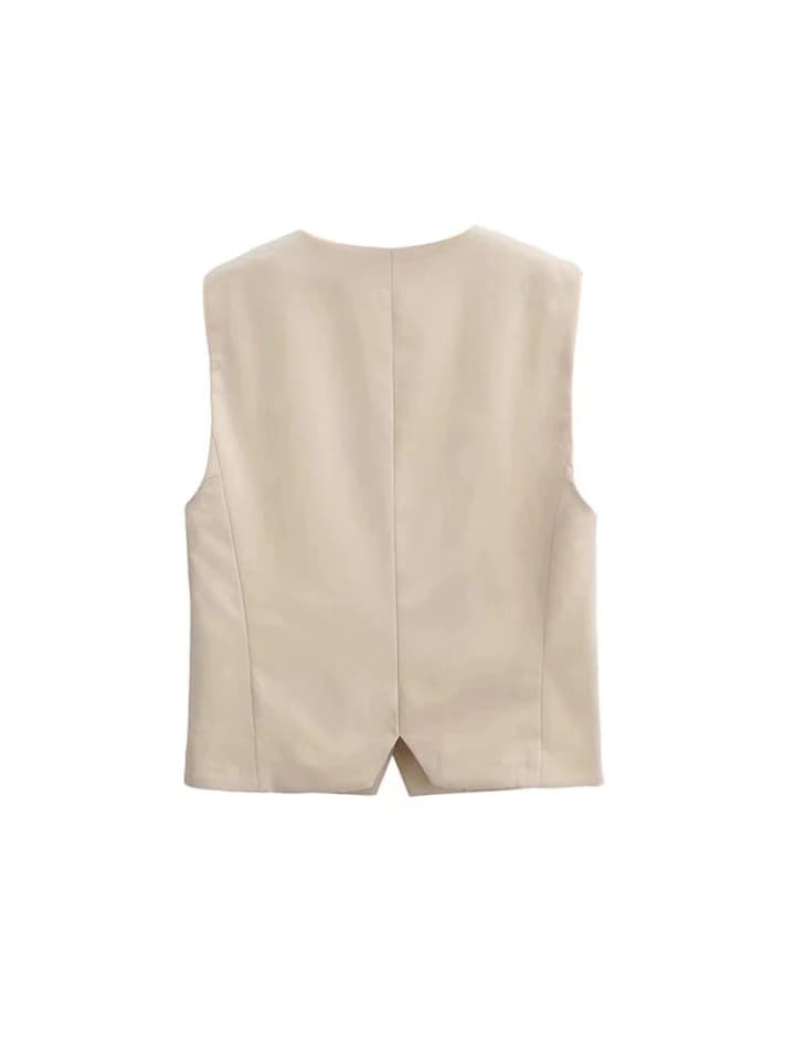 New Women Fashion Front Buttons Cropped Waistcoat Vintage V Neck Sleeveless Female Outerwear Chic Tops