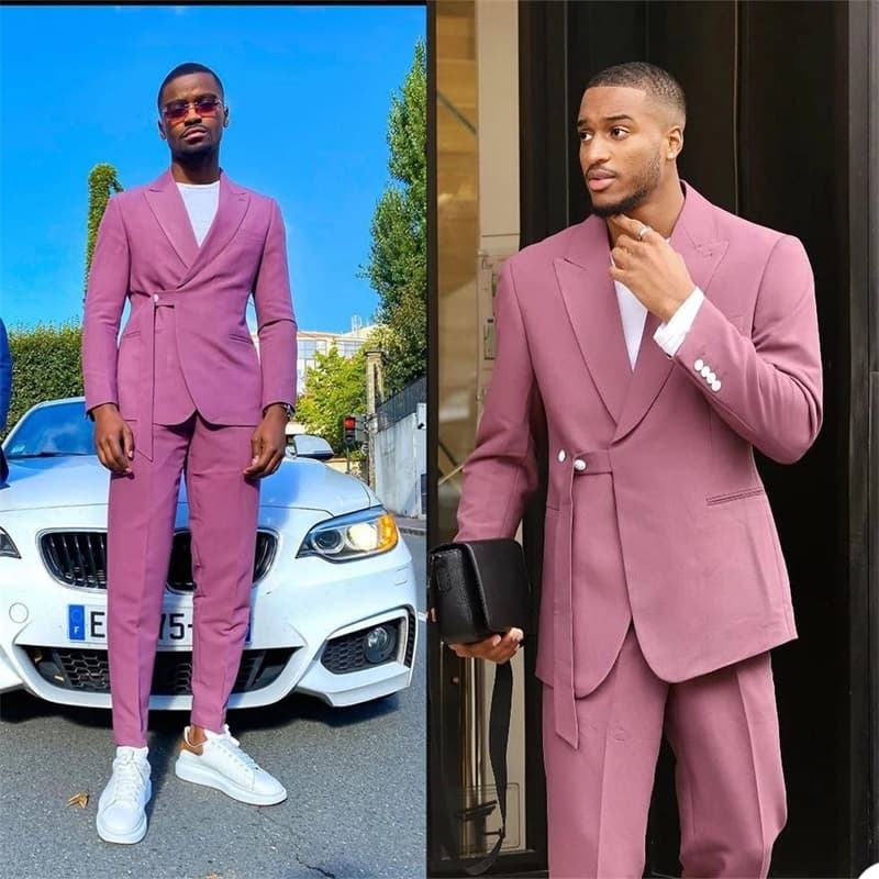 New Designer Men Suit With Belt Prom Slim Fit Tuxedo Suits Wedding Groomsmen Blazer 2 Pieces (Jacket+Pants) Costume Homme