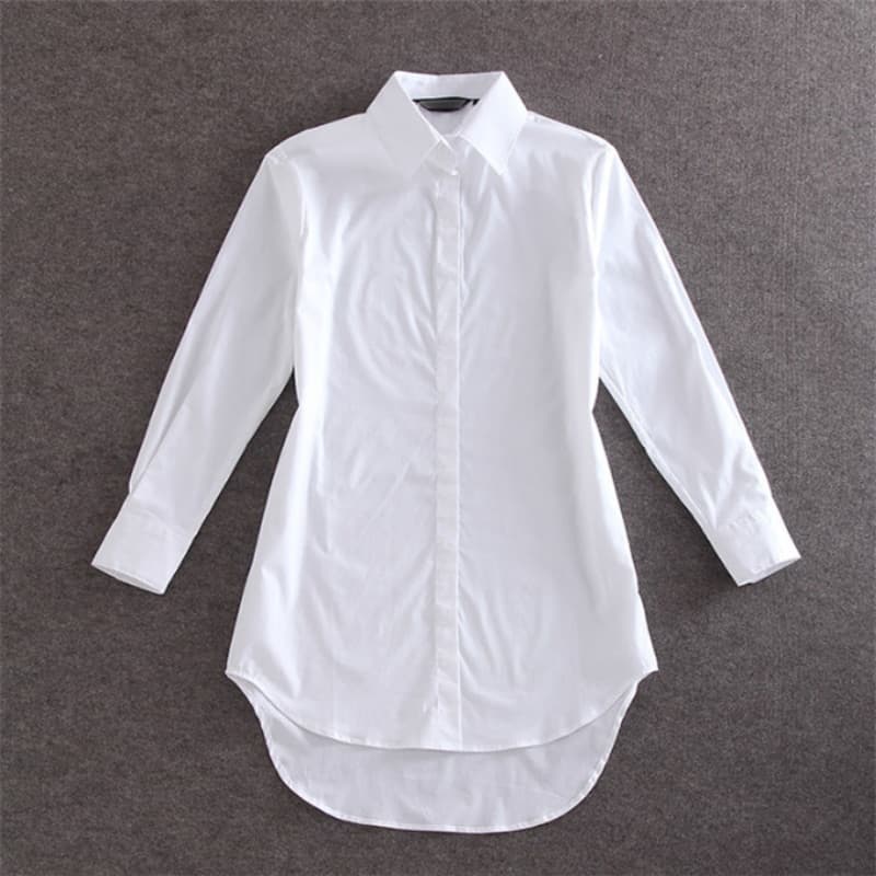 New 4XL 5XL Women Blouse Shirt Long Sleeve White Solid Loose Long Version Casual Tops