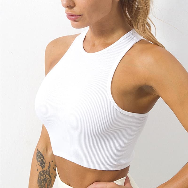 New Crop Top Women Solid Basic T shirts Vest Seamless Streetwear Elastic Rib-Knit Sleeveless Casual Tank Tops Female