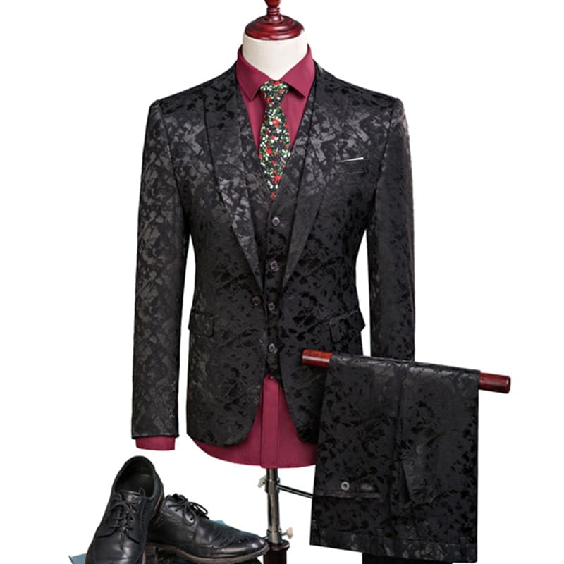 New Men Suit  Business Leisure Single Breasted Suits 3 Pieces Sets Male Printing Groom Wedding Dress Jacket Blazers Coat Vest Pants