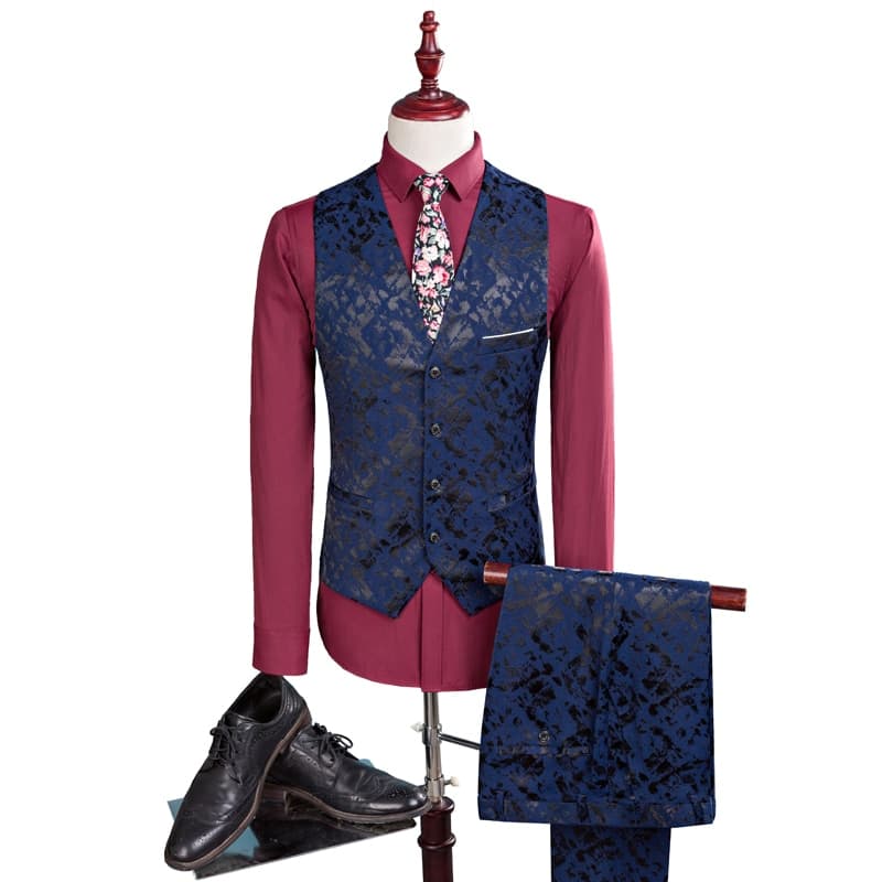 New Men Suit  Business Leisure Single Breasted Suits 3 Pieces Sets Male Printing Groom Wedding Dress Jacket Blazers Coat Vest Pants