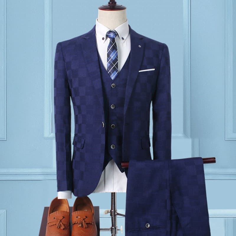 Men Plaid Suit Men Blazer Vest Pants Business British Style Wedding Dress Banquet High End Slim Fit Jacket Trousers 3 Piece Set