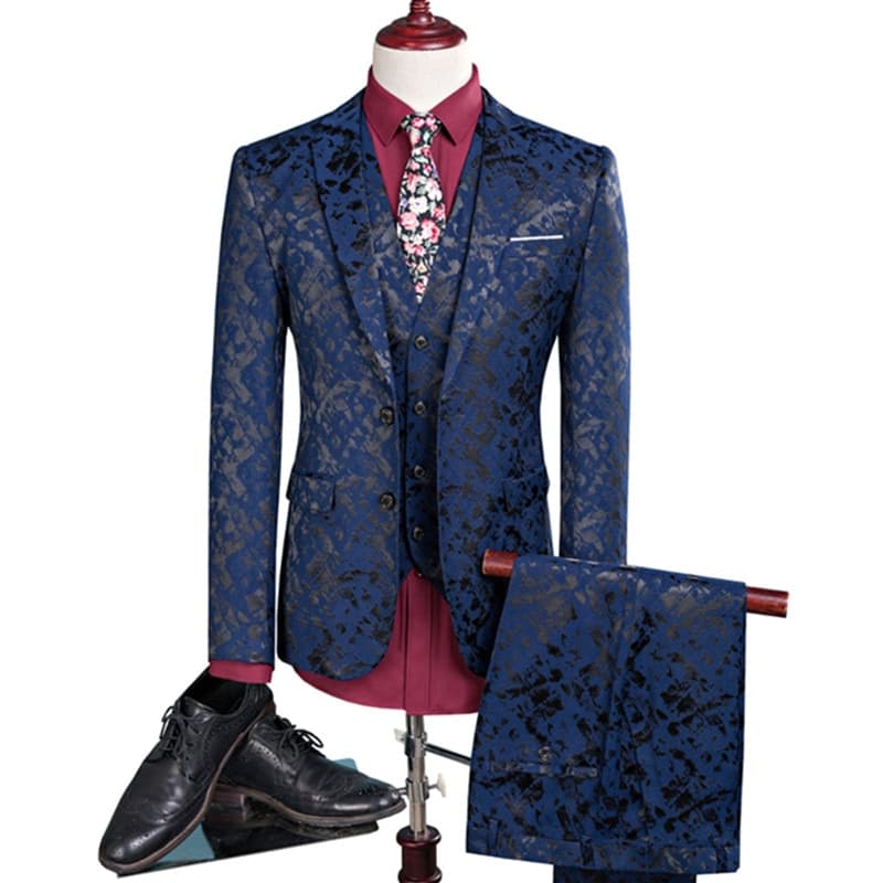New Men Suit  Business Leisure Single Breasted Suits 3 Pieces Sets Male Printing Groom Wedding Dress Jacket Blazers Coat Vest Pants