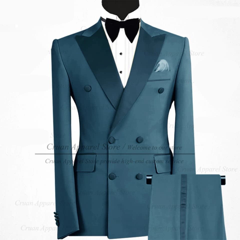 New Fashion Champagne Suits for Men Slim Fit Double Breasted Groom Male Prom Wedding Suit Tuxedo Set Mens Blazer With Pants 2 Pieces
