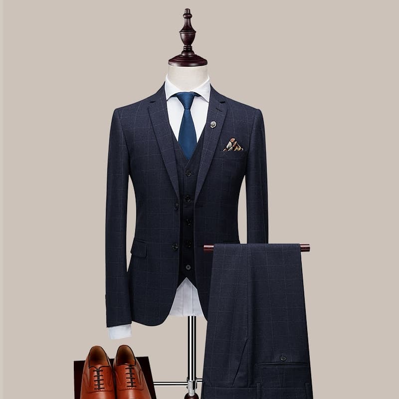 New Men Blazer and Vest and Pants Boutique Fashion Plaid Retro Business Mens Suit Groom Wedding Show Party Show Prom Brand