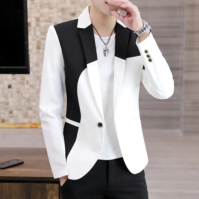 Splicing Men Blazers Slim Fit Business Casual Suit Jacket