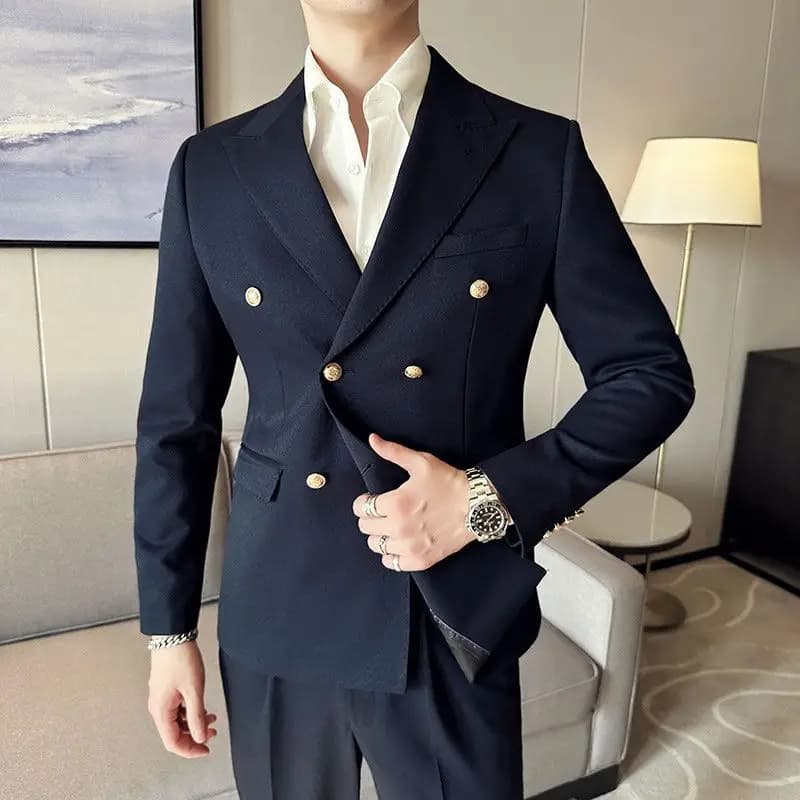 New Men Business Double Breasted Dress Blazer