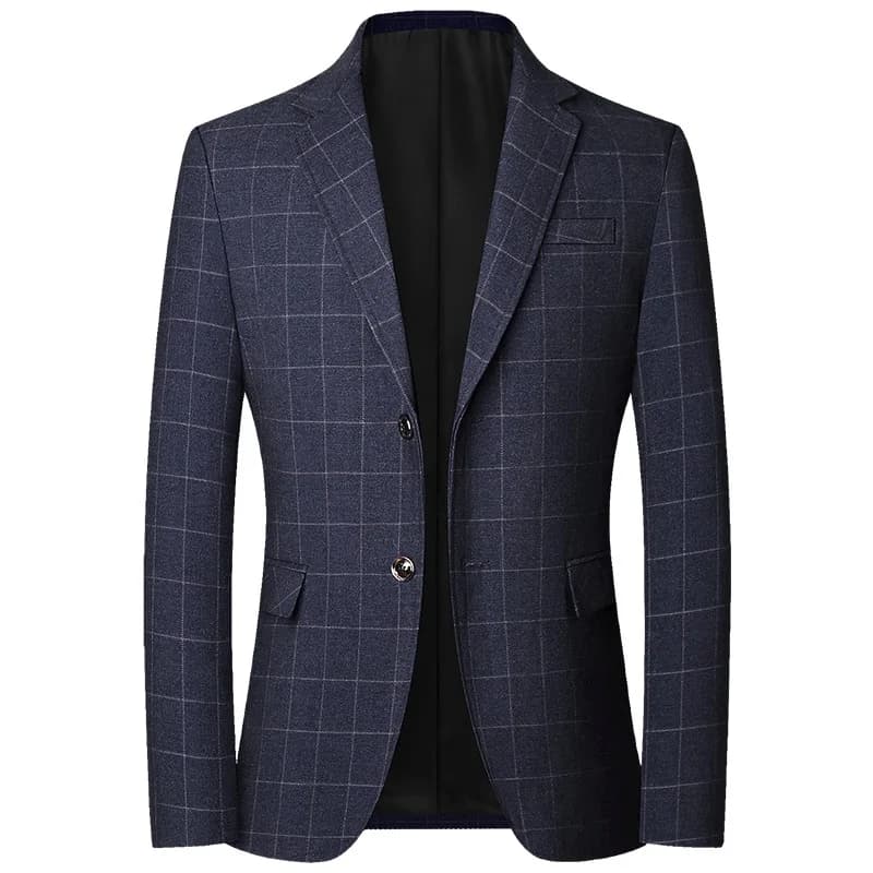 Men Blue Plaid Business Formal Wear Spring Autumn Male Casual Slim Fit Blazers