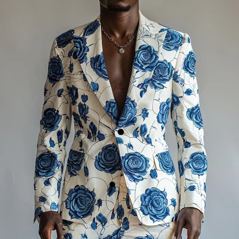 Men 3D Digital Printed Flower Suit