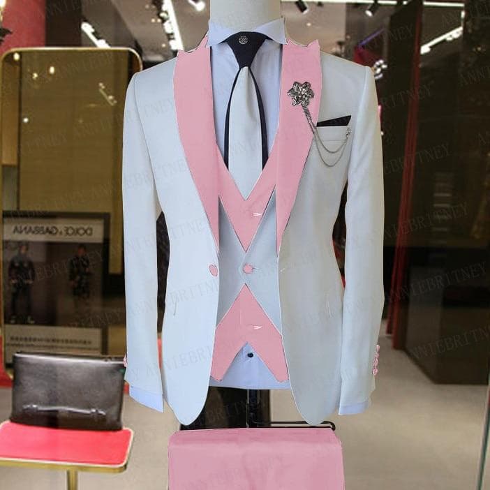 Groom Wedding Men Dress Suit Brand Suit Men 3 Pieces Set Fashion Designs White Business Jacket Vest Royal Blue Pants Dress Tuxedo – view 2