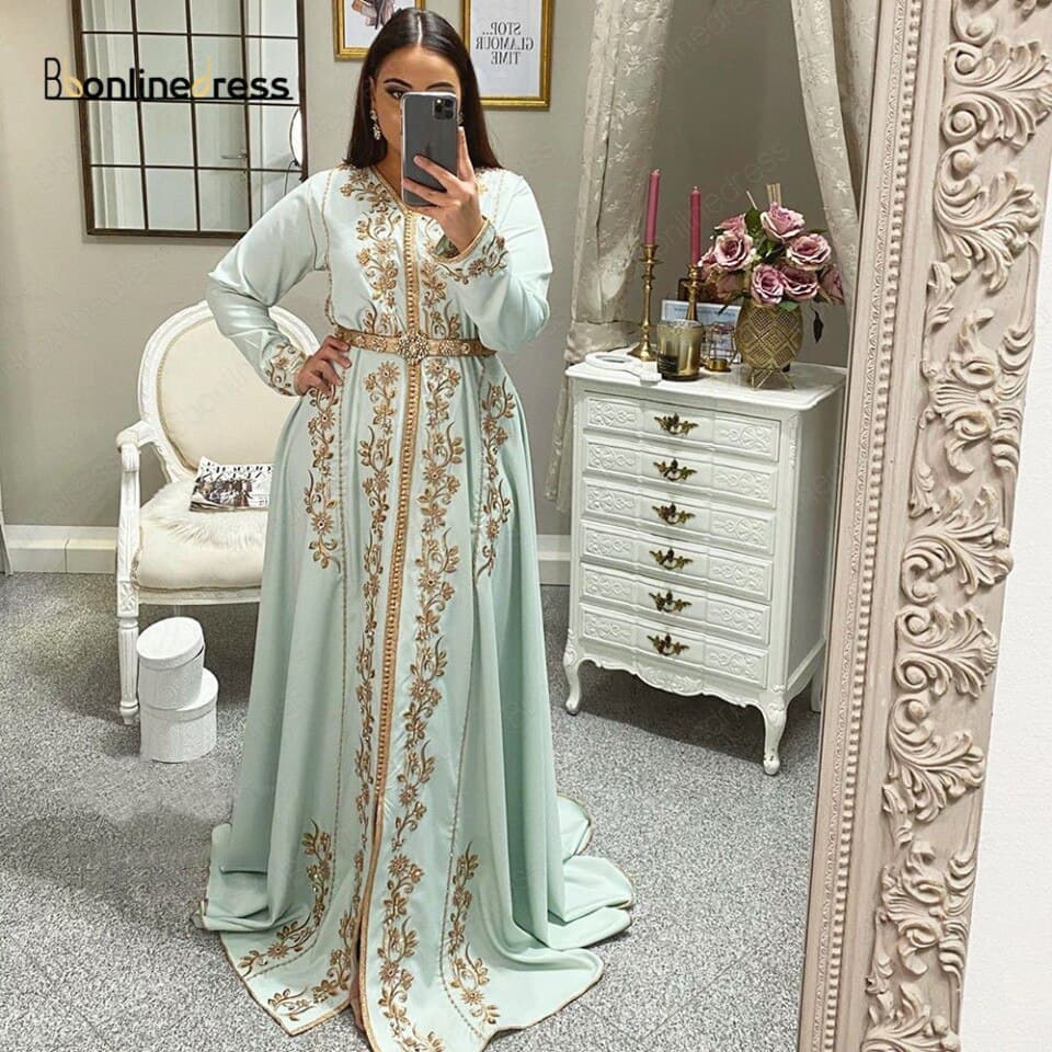 Women Moroccan Kaftan Evening Dress Crystal Caftan Dress Embroidery Wedding Marocain Kaftan Dubai muslim wedding dress – view 2