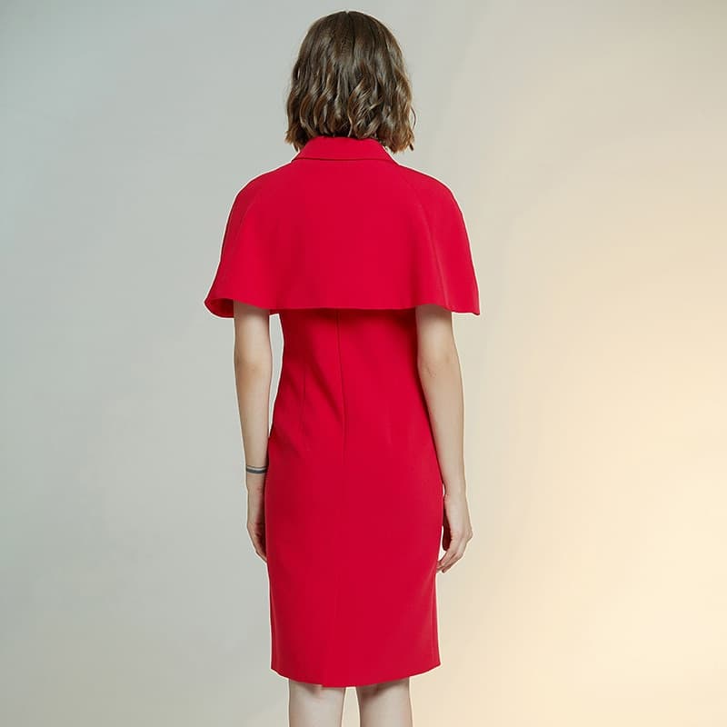 Women Style Red Slim Solid Dress Cape Short Sleeve Dress Female Sheath Dresses – view 3