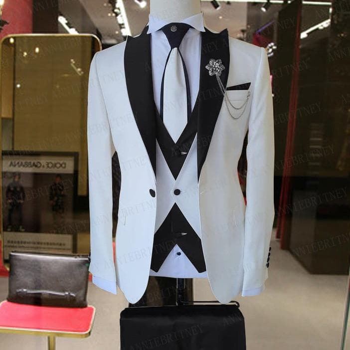 Groom Wedding Men Dress Suit Brand Suit Men 3 Pieces Set Fashion Designs White Business Jacket Vest Royal Blue Pants Dress Tuxedo – view 4
