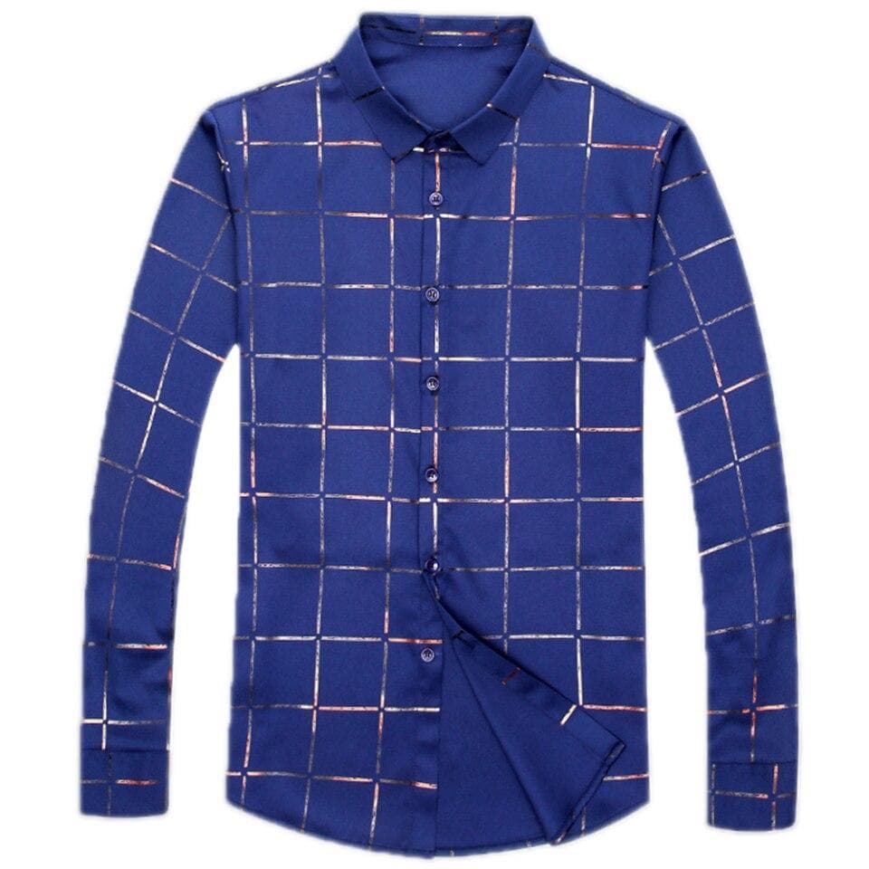 Luxury Casual Spring Men Plaid Long Sleeve Slim Dress Shirt Streetwear Social Men Fashions Jersey Shirt