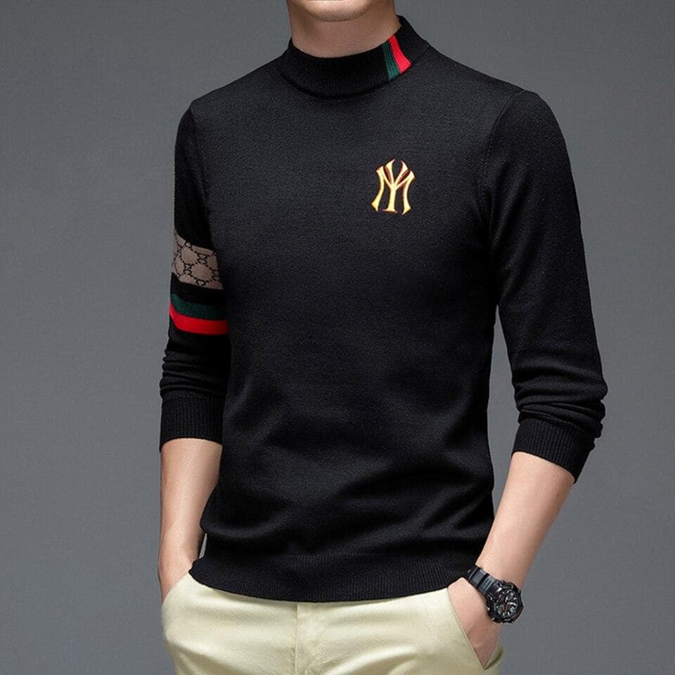 New Men Autumn Winter Luxury Sweater Designer Fashion Brand Knit Half Turtleneck Men Warm Wool Sweater Casual Men Clothing