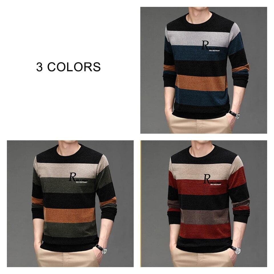 Men Autumn Winter Soft Warm Sweater Chenille Streetwear Fashion Striped Jersey Knitted O Neck Wool Pullover