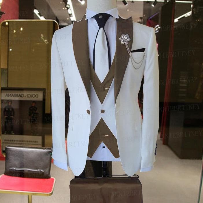 Groom Wedding Men Dress Suit Brand Suit Men 3 Pieces Set Fashion Designs White Business Jacket Vest Royal Blue Pants Dress Tuxedo – view 3