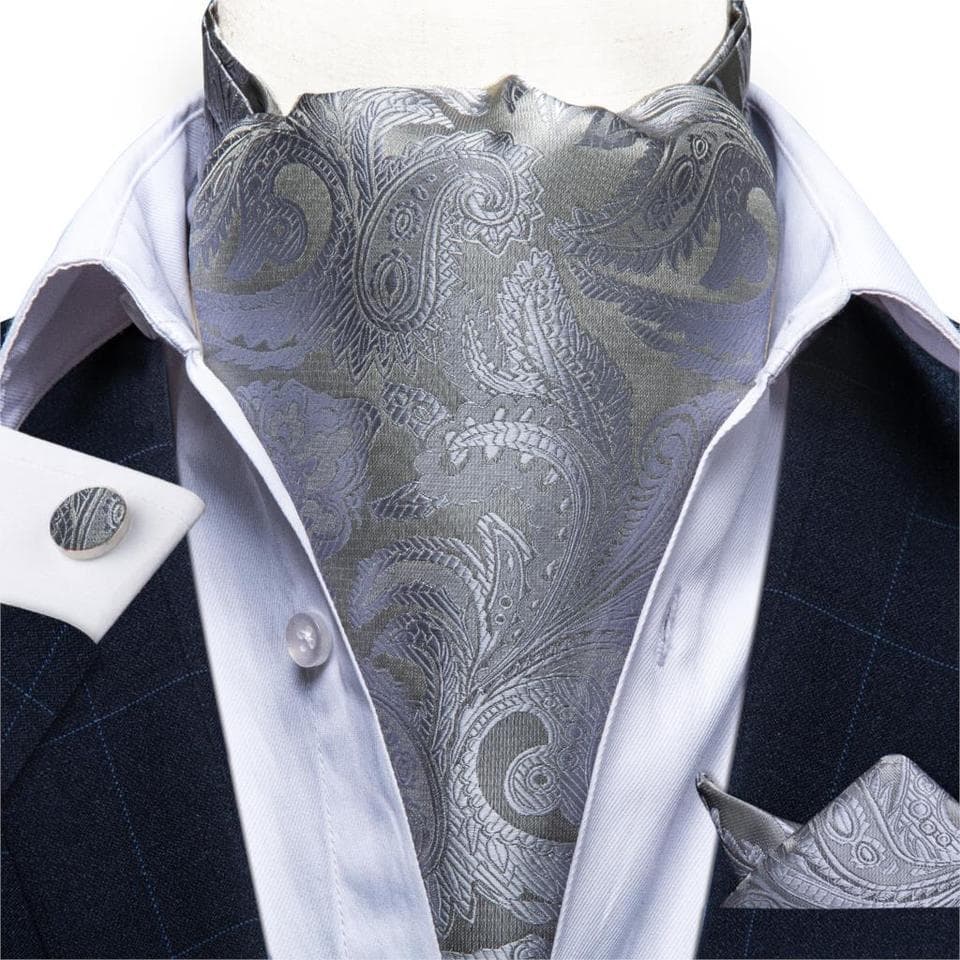 New Mew Luxury Vintage Cravat Ascot Tie Paisley Floral Formal Self British Style Gentleman Silk Tie Set For Wedding Party