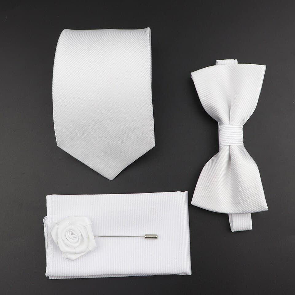 New Men Solid Color Silk Tie Set Polyester Jacquard Woven Necktie Bowtie Suit Vintage Red Blue For Groom Business Wedding Party