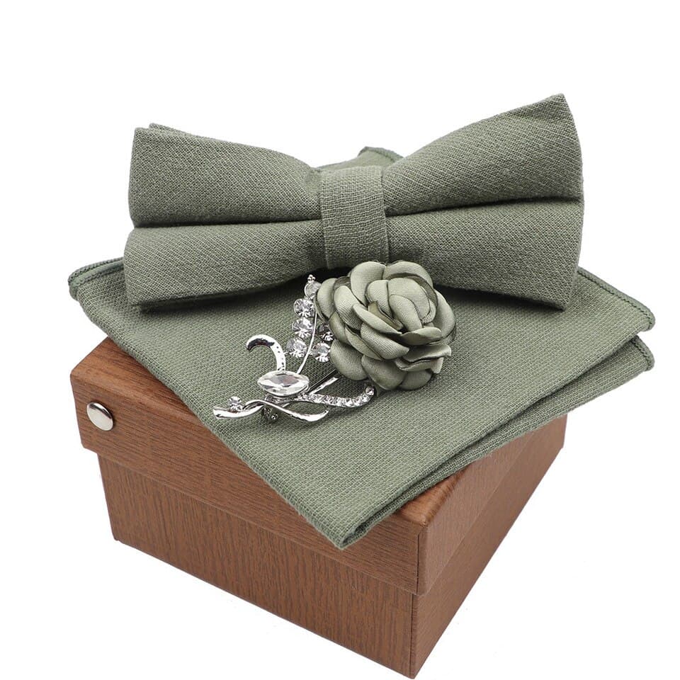 New Men Cotton Bow Tie Solid Color Super Soft Suede Handkerchief Brooch Set Bowtie Bowknot Pink Blue Butterfly Wedding Novelty Gift