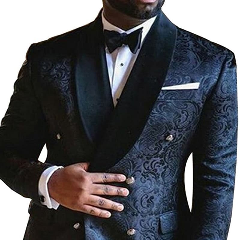 Floral Jacquard Men Suits Slim Fit with Double Breasted Wedding Tuxedo for Groomsmen Black Shawl Lapel Male Fashion Set Costume – view 4