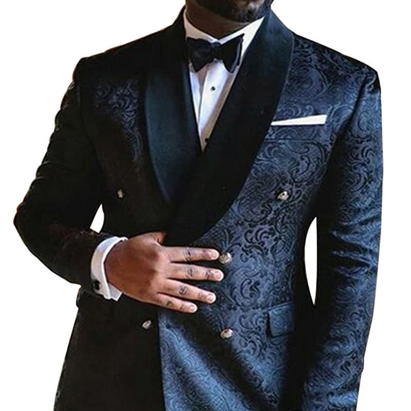 Floral Jacquard Men Suits Slim Fit with Double Breasted Wedding Tuxedo for Groomsmen Black Shawl Lapel Male Fashion Set Costume – view 3