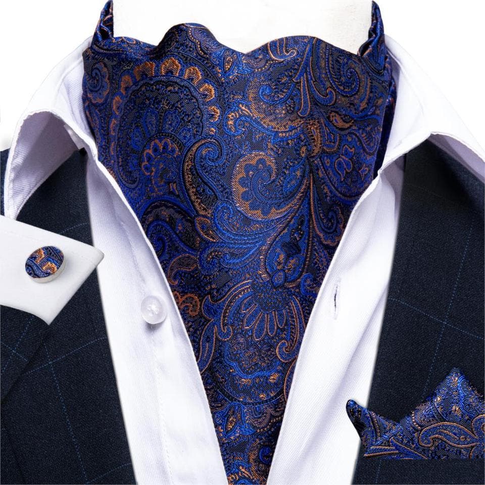 New Mew Luxury Vintage Cravat Ascot Tie Paisley Floral Formal Self British Style Gentleman Silk Tie Set For Wedding Party