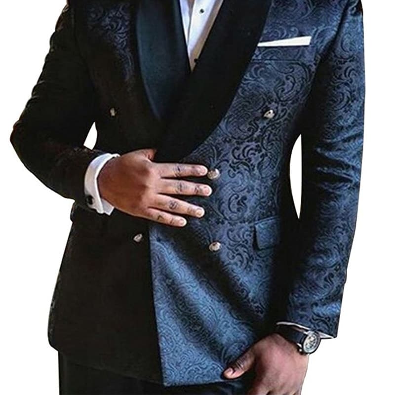 Floral Jacquard Men Suits Slim Fit with Double Breasted Wedding Tuxedo for Groomsmen Black Shawl Lapel Male Fashion Set Costume – view 2
