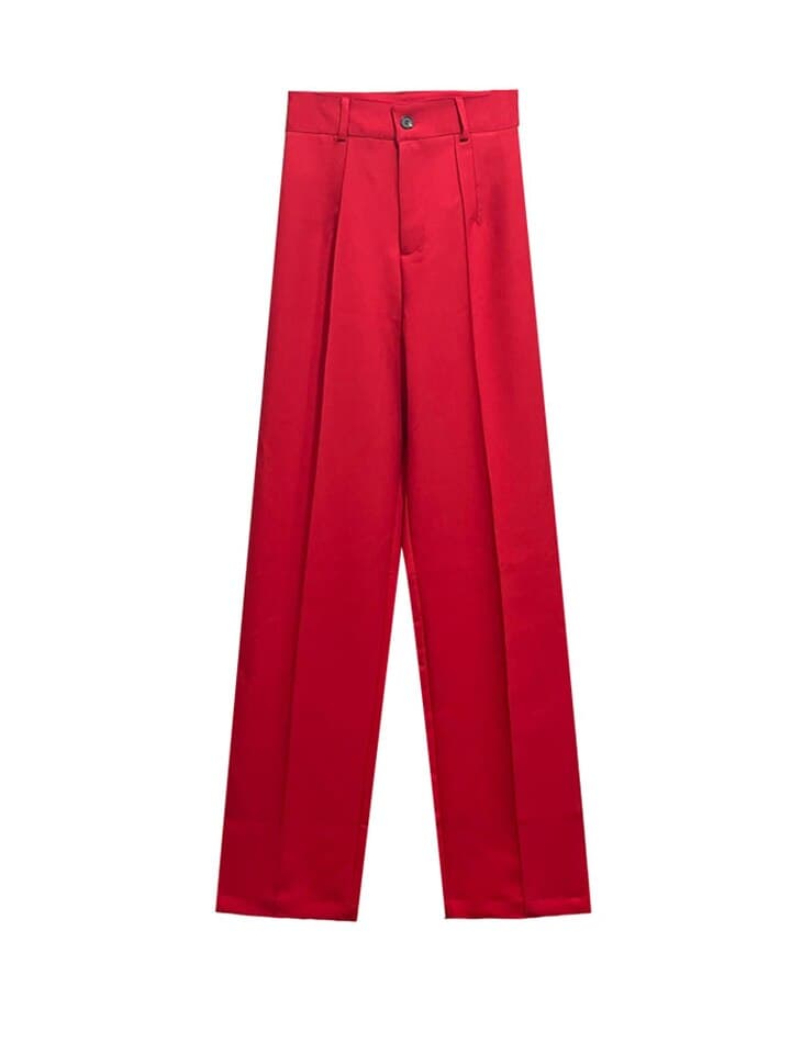 New Women Chic Office Wear Straight Pants Vintage High Waist Zipper Fly Female Trousers Mujer