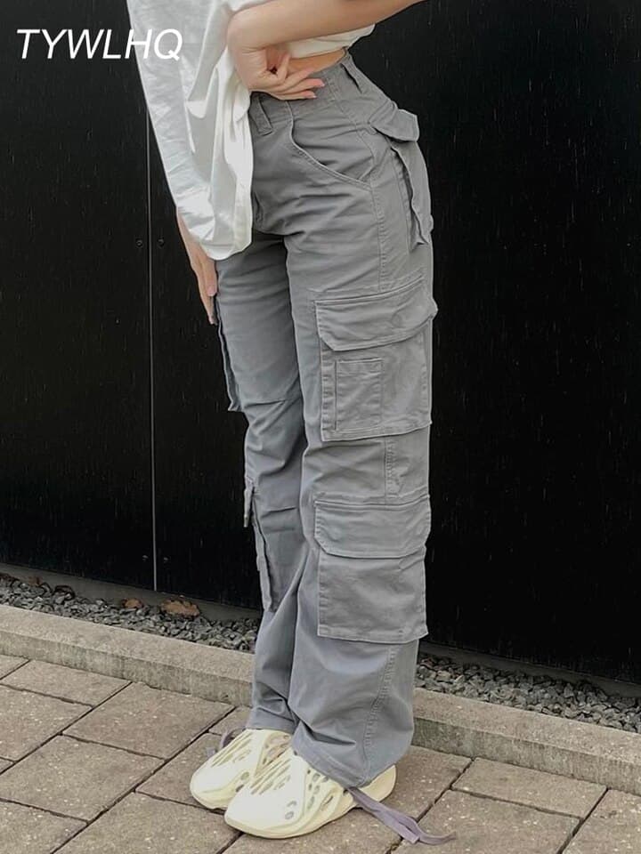 New Women Vintage Cargo Pants Baggy Jeans Women Fashion 90s Streetwear Pockets Wide Leg High Waist Straight Y2k Denim Trousers Overalls