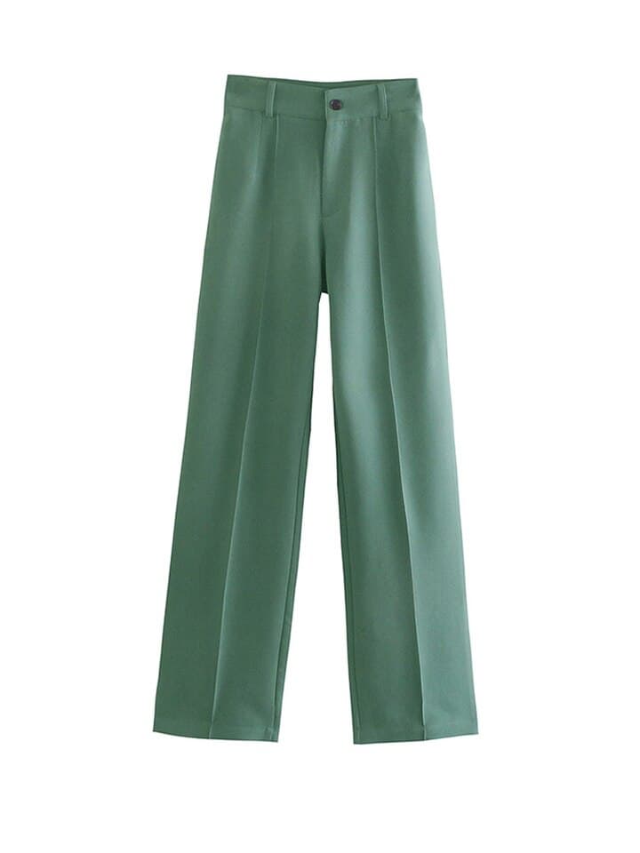 New Women Chic Office Wear Straight Pants Vintage High Waist Zipper Fly Female Trousers Mujer