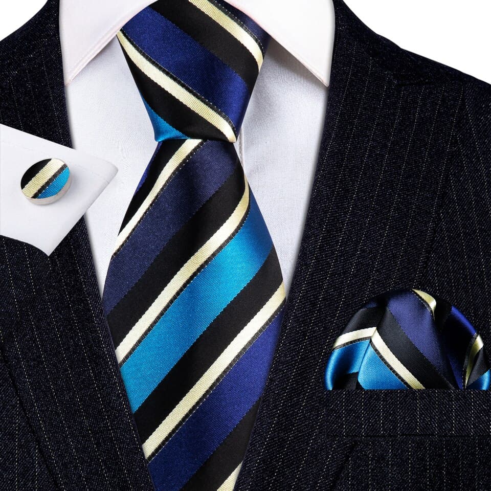 New Men Luxury Neck Tie High Quality Business Wedding Dress Red Striped 100% Silk Tie Set Neckwear LS-5022