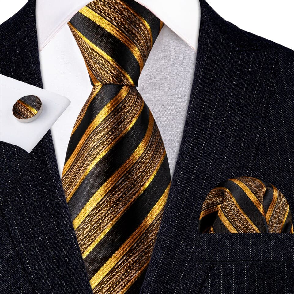 New Men Luxury Neck Tie High Quality Business Wedding Dress Red Striped 100% Silk Tie Set Neckwear LS-5022