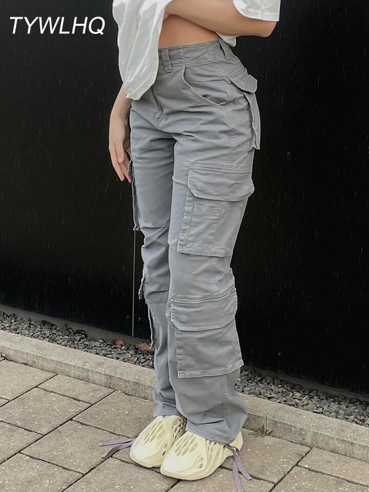 New Women Vintage Cargo Pants Baggy Jeans Women Fashion 90s Streetwear Pockets Wide Leg High Waist Straight Y2k Denim Trousers Overalls