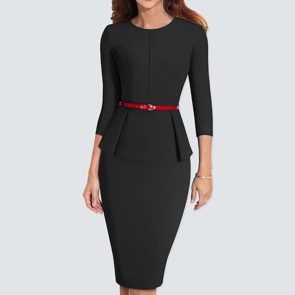 New Autumn Formal Peplum Office Lady Dress Elegant Sheath Bodycon Work Business Pencil Dress HB473