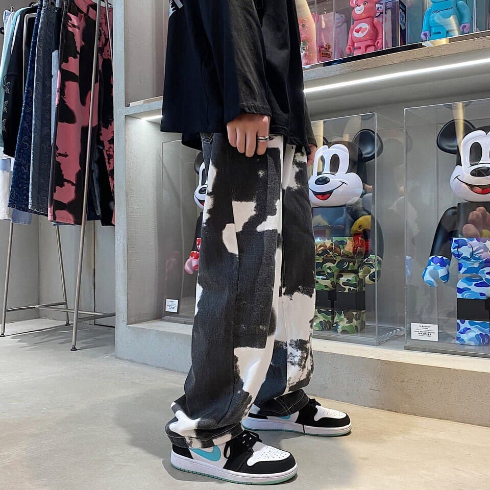 New Men Tie Dye Jeans Denim Jeans for Men Streetwear Jean Baggy Man Male Oversize Trendyol Mens Wide Men Boys Clothing