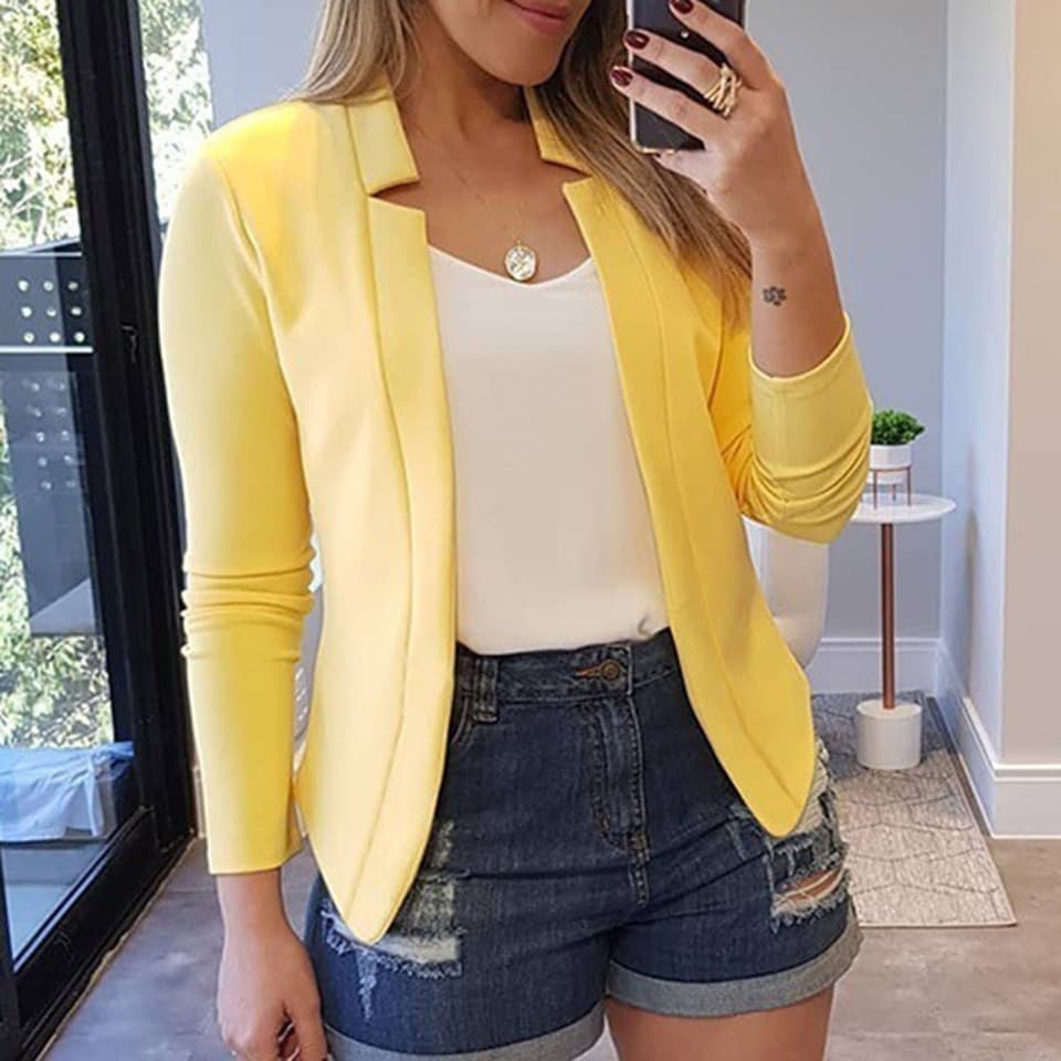 New Fall Fashion Women Solid Color Long Sleeve Stand Collar Slims Fit Blazer Coat Women Clothing Blazers Fashion Long Sleeve Suits