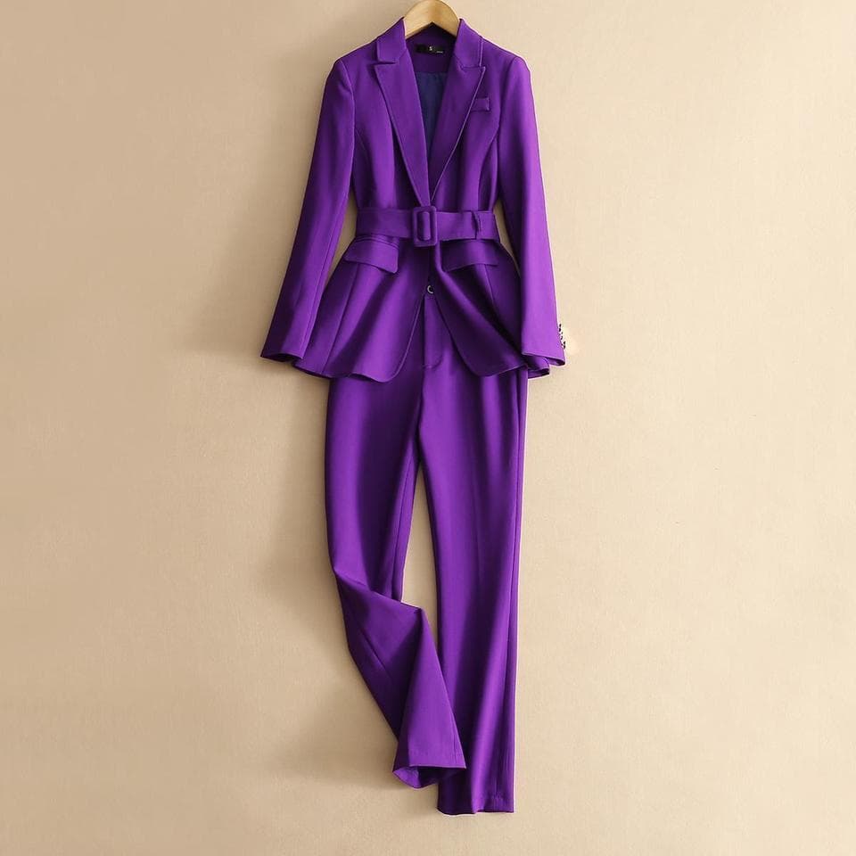 New Autumn Women Purple Simple Blazer Work Office Ladies Suit Blazer Coat Fashionable Professional Suit Two Piece Suit