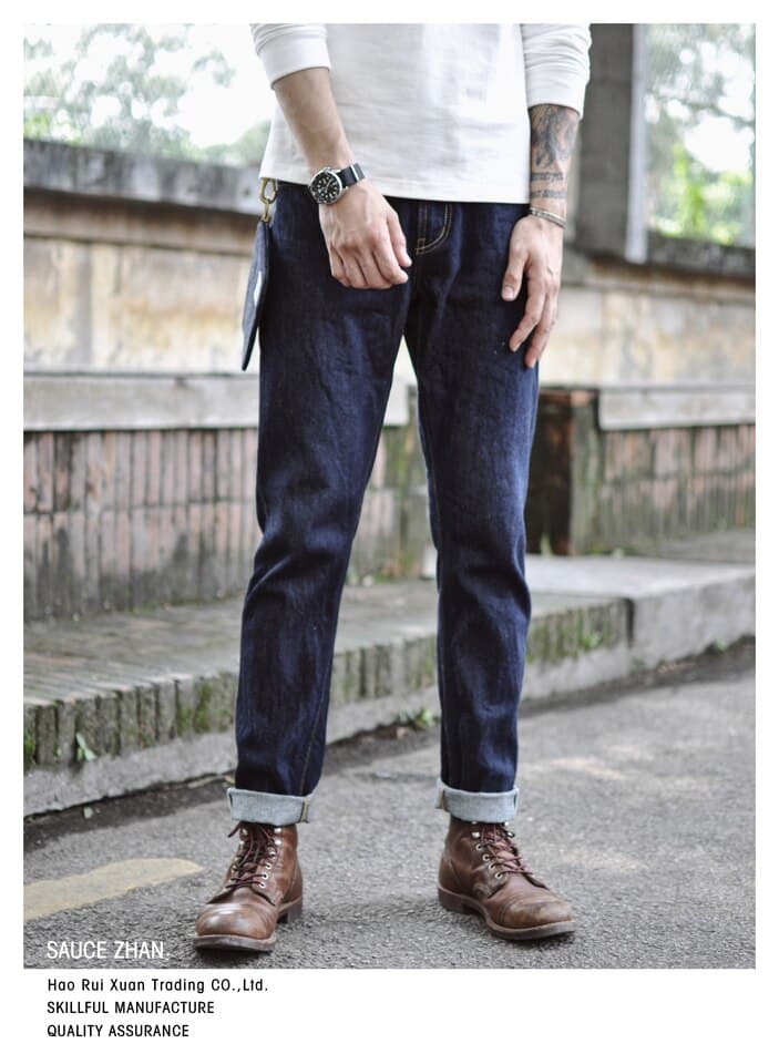 New Jeans Men Slim Fit Jeans Cattle Denim Selvedge Jeans Indigo Jeans Jeans Raw Denim Mens Jeans Brand jeans men