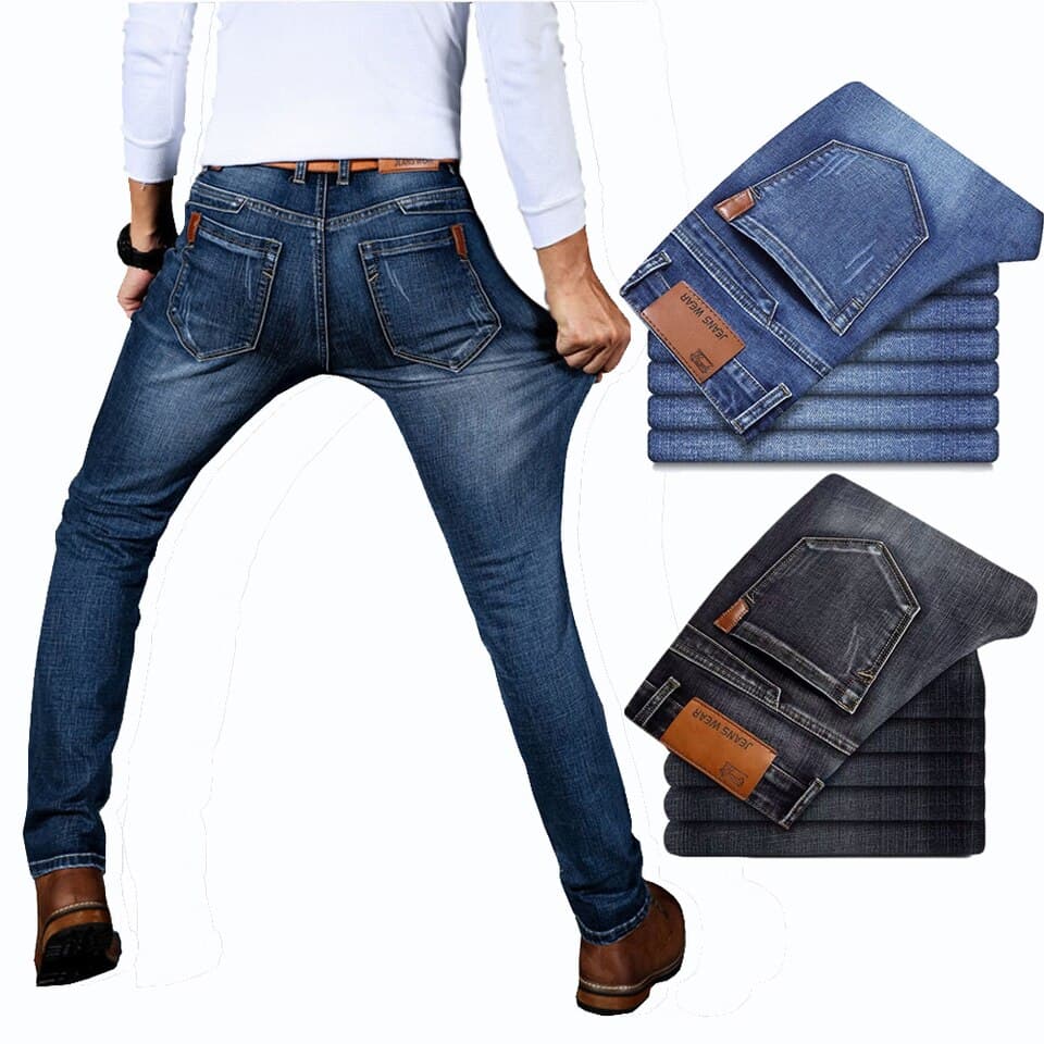 New Men Spring Autumn Smart Elastic Jeans Business Fashion Straight Regular Stretch Denim Trousers Men Jeans 28-40