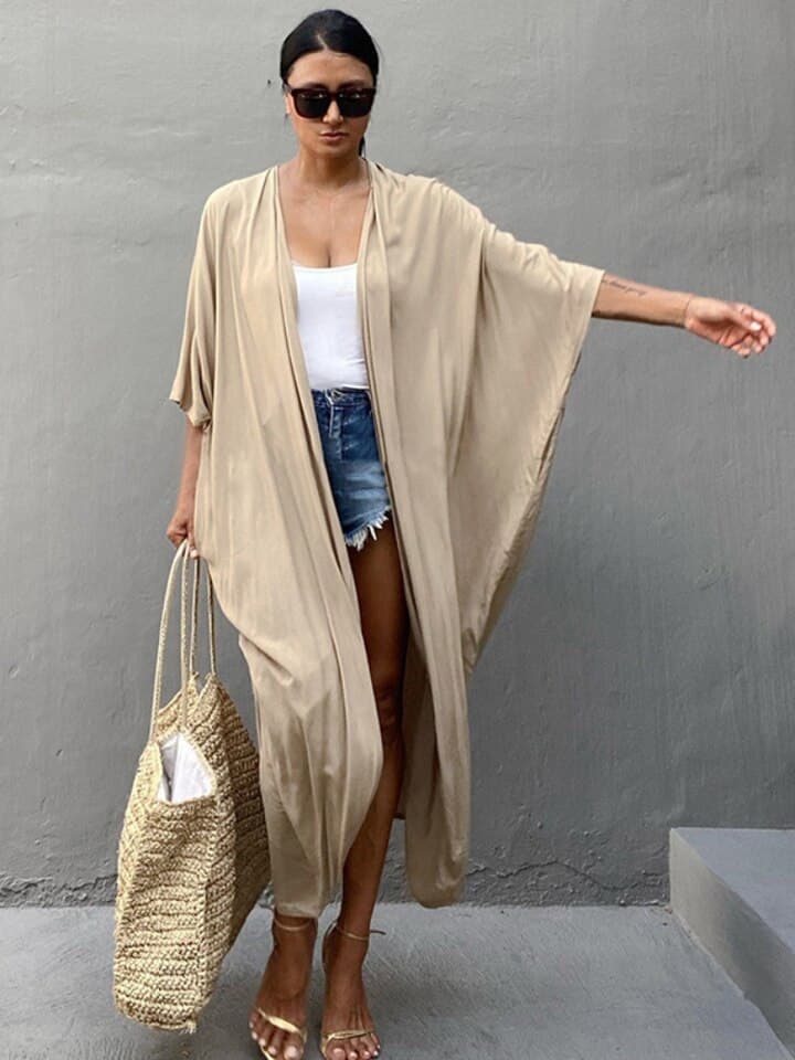 New Women Beach Cover Up Kimono Women Summer Swimsuit Cape Solid Bohemian Tunic Dresses Bathing Suits