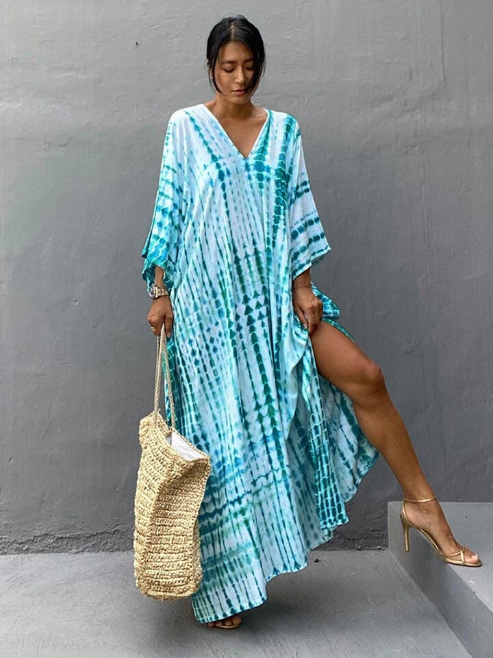 New Boho Retro Striped Tie Dye Women Swimsuit Cover Up Summer Outing Bikini Wrap Beach Dress Beachwear