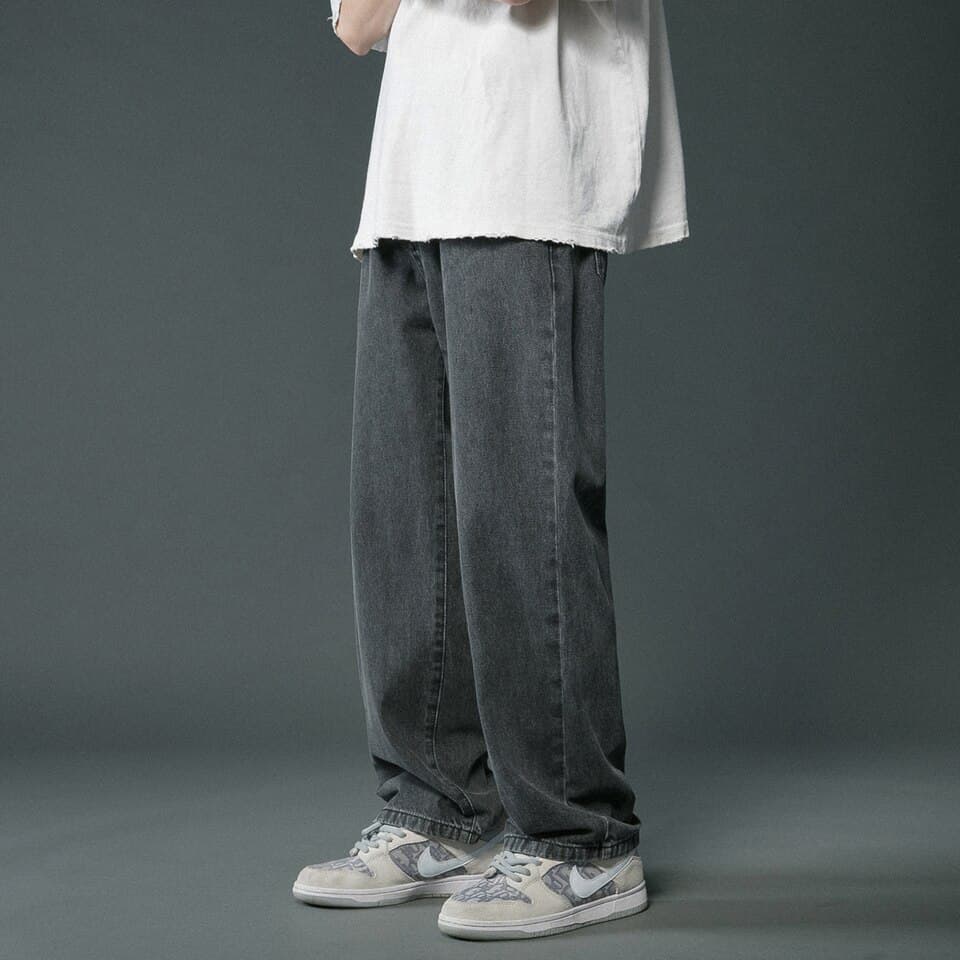 New Men Korean Streetwear Wide Legs Baggy Jeans Mens Autumn Harajuku Vintage Blue Denim Pants Male Casual Cargo Pants