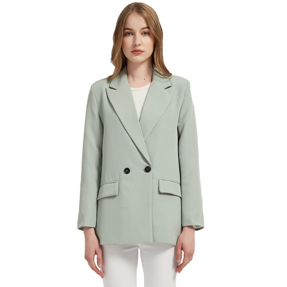 New Autumn And Spring Women Blazer Jacket Casual Solid Colour Double Breasted Pocket Decorative Coat