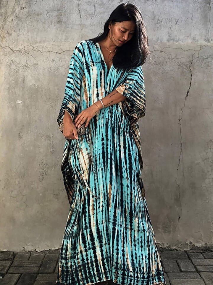 New Boho Retro Striped Tie Dye Women Swimsuit Cover Up Summer Outing Bikini Wrap Beach Dress Beachwear