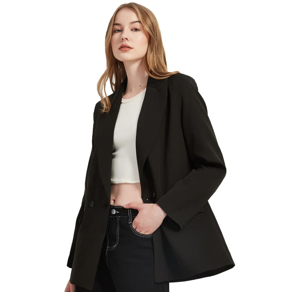 New Autumn And Spring Women Blazer Jacket Casual Solid Colour Double Breasted Pocket Decorative Coat